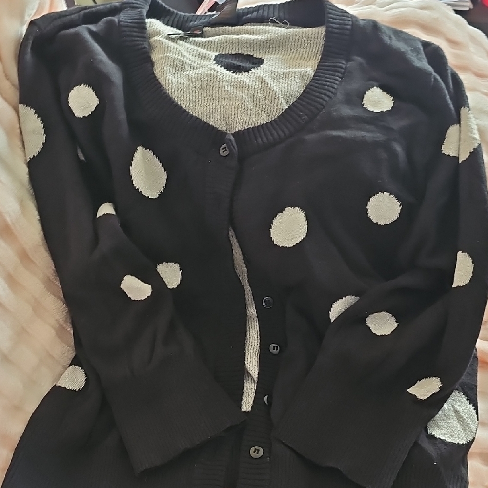 Torrid Black and White Polka Dot Cardigan